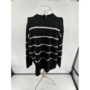 Aerie Unreal Stripe Sweater XS Black Cream Crewneck Knit Pullover Women